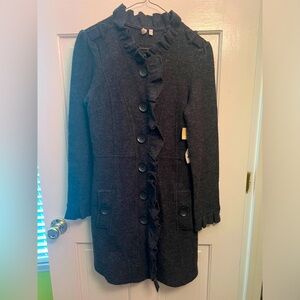 NWT Madison 100% wool long big button front coat with ruffle detail size medium